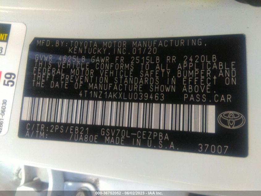 2020 TOYOTA CAMRY V6 - 4T1NZ1AKXLU039463