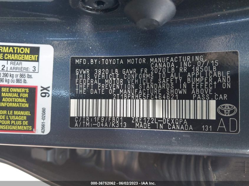 2015 TOYOTA COROLLA LE ECO - 2T1BPRHE5FC464621