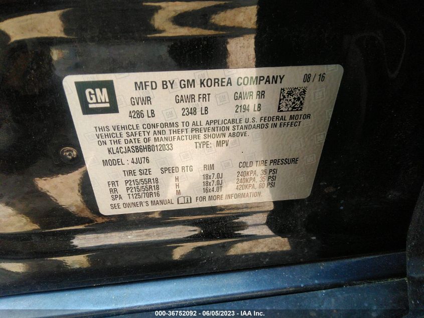 2017 BUICK ENCORE PREFERRED - KL4CJASB6HB012033