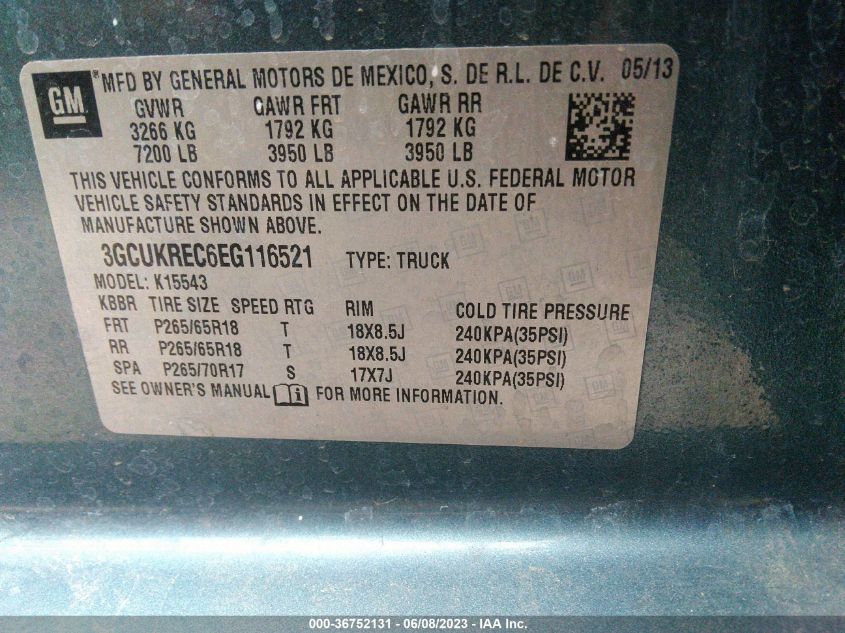 2014 CHEVROLET SILVERADO 1500 LT - 3GCUKREC6EG116521