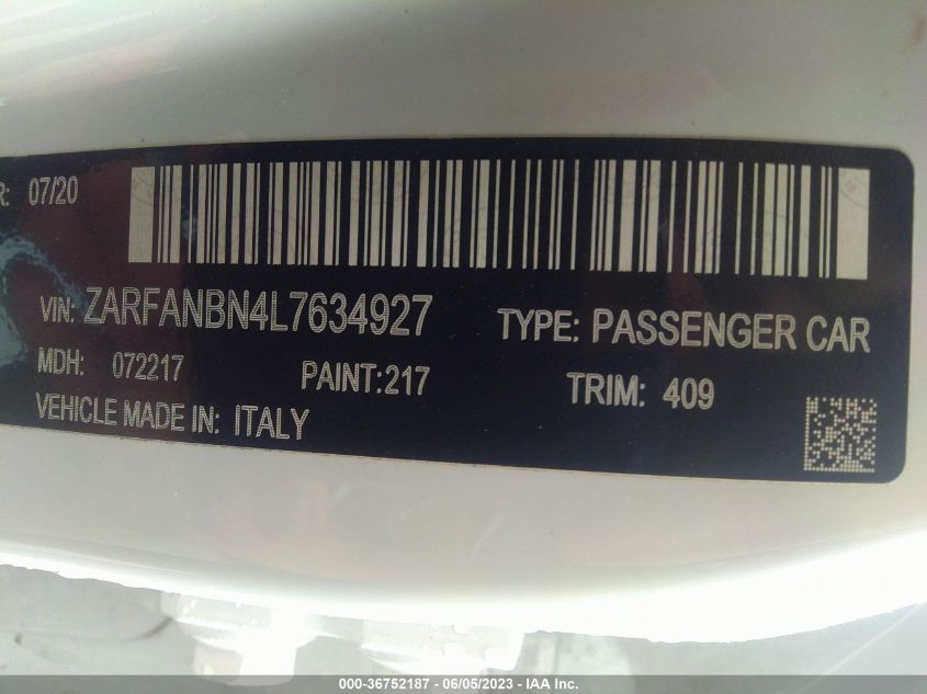 2020 ALFA ROMEO GIULIA TI - ZARFANBN4L7634927
