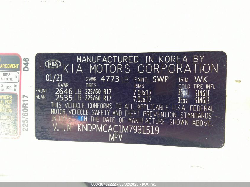 2021 KIA SPORTAGE LX - KNDPMCAC1M7931519