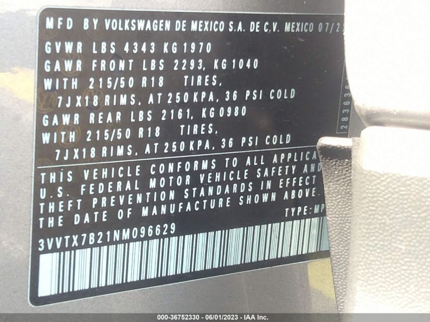 2022 VOLKSWAGEN TAOS SE - 3VVTX7B21NM096629