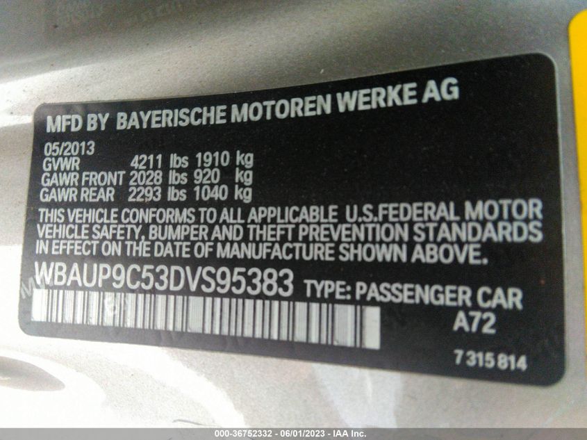2013 BMW 1 SERIES 128I WBAUP9C53DVS95383