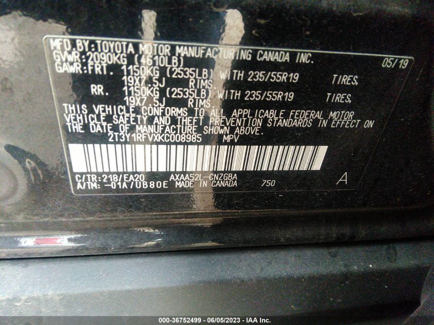 2019 TOYOTA RAV4 LIMITED - 2T3Y1RFVXKC008985