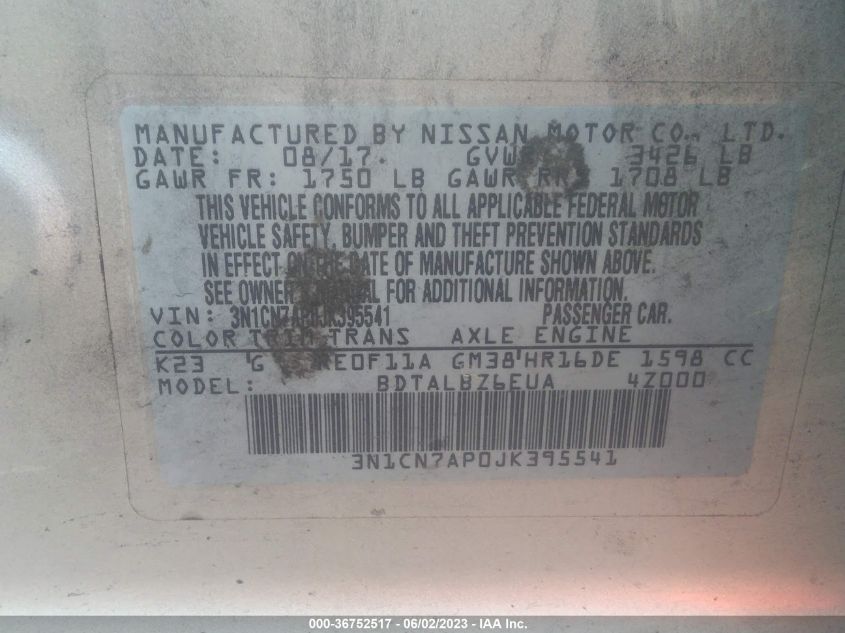 2018 NISSAN VERSA SEDAN SV - 3N1CN7AP0JK395541