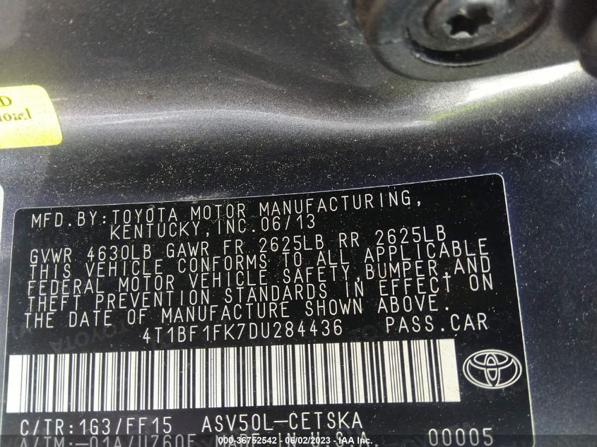 2013 TOYOTA CAMRY L/LE/SE/XLE - 4T1BF1FK7DU284436