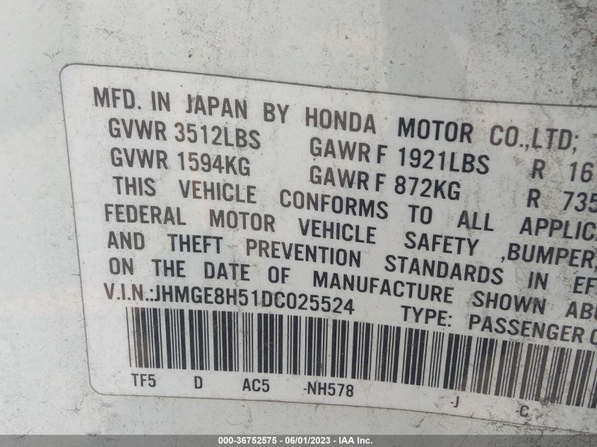 2013 HONDA FIT SPORT - JHMGE8H51DC025524
