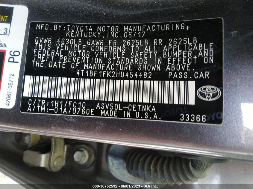 2017 TOYOTA CAMRY XLE/SE/LE/XSE - 4T1BF1FK2HU454482