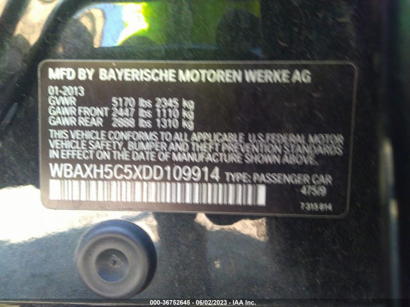 2013 BMW 528I XDRIVE WBAXH5C5XDD109914