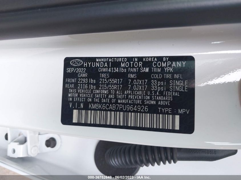 2023 HYUNDAI KONA SEL - KM8K6CAB7PU964926