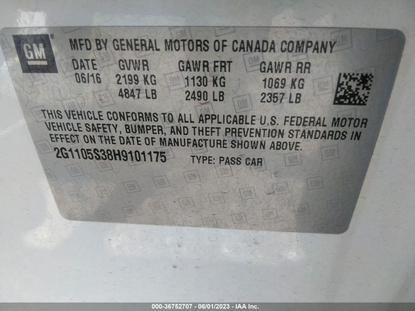 2017 CHEVROLET IMPALA LT - 2G1105S38H9101175