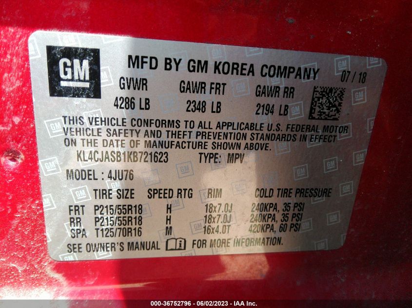 2019 BUICK ENCORE PREFERRED - KL4CJASB1KB721623