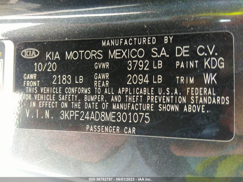 2021 KIA FORTE FE - 3KPF24AD8ME301075
