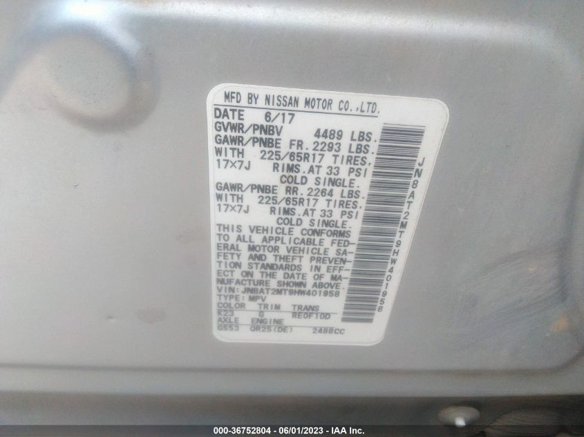 2017 NISSAN ROGUE S - JN8AT2MT9HW401958