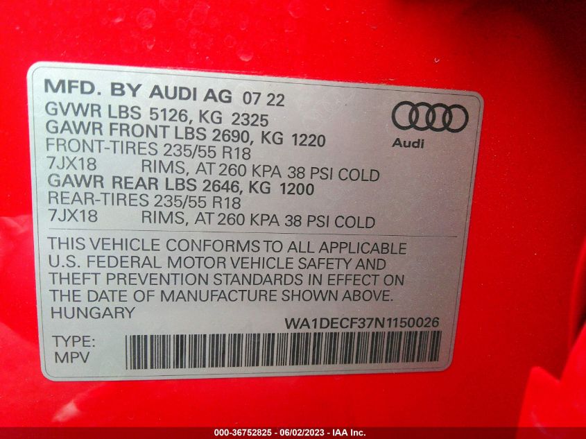 2022 AUDI Q3 S LINE PREMIUM - WA1DECF37N1150026