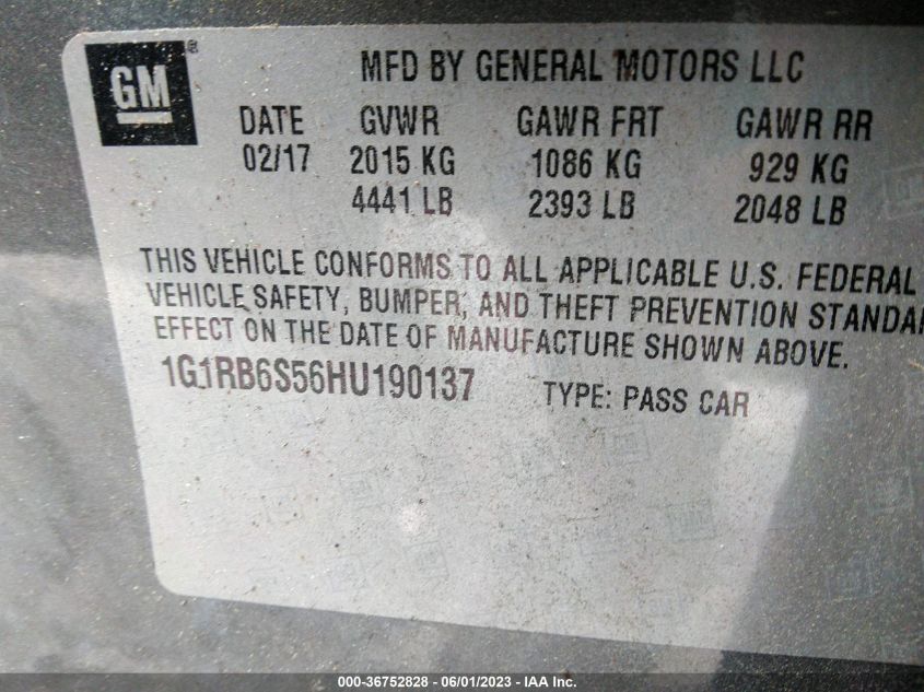 2017 CHEVROLET VOLT PREMIER - 1G1RB6S56HU190137