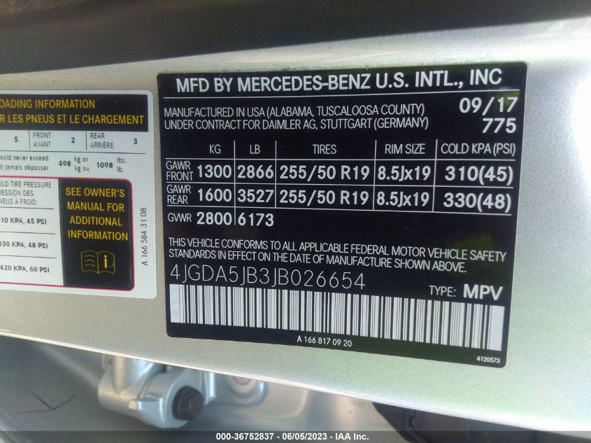 2018 MERCEDES-BENZ GLE GLE 350 - 4JGDA5JB3JB026654