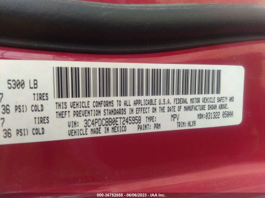 2014 DODGE JOURNEY SXT - 3C4PDCBB0ET245958