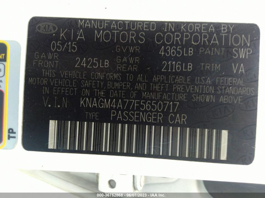 2015 KIA OPTIMA LX - KNAGM4A77F5650717