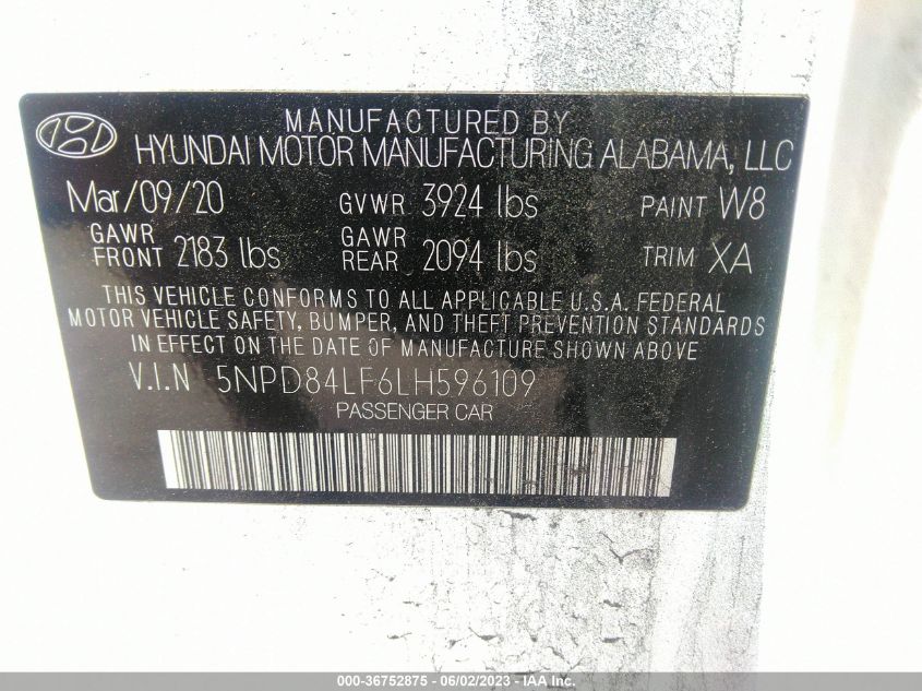 2020 HYUNDAI ELANTRA VALUE EDITION - 5NPD84LF6LH596109