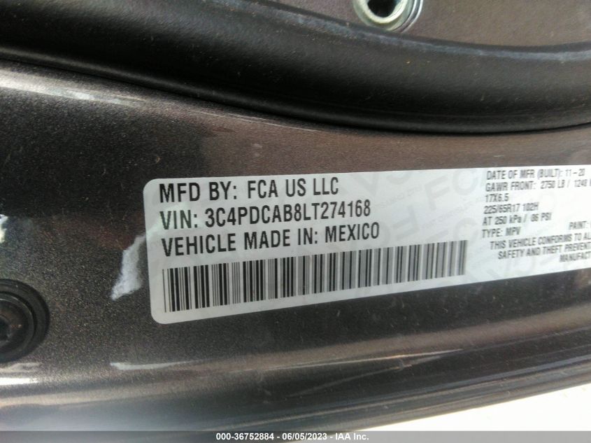 2020 DODGE JOURNEY SE VALUE - 3C4PDCAB8LT274168