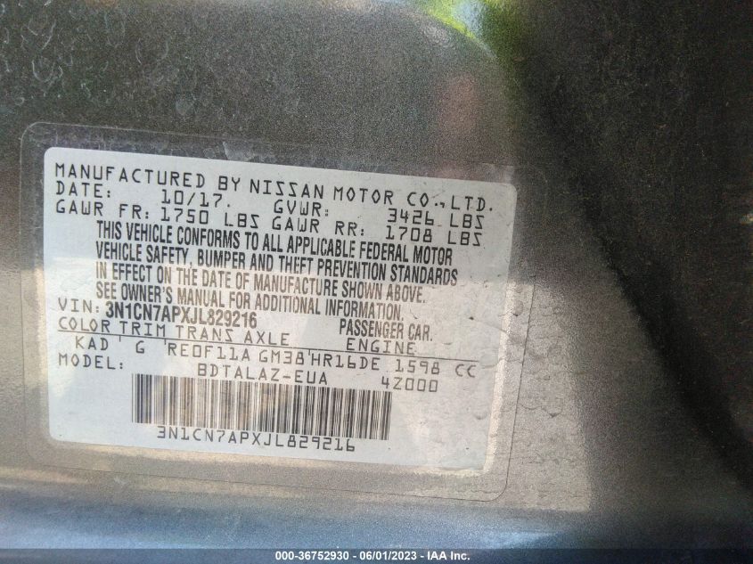 2018 NISSAN VERSA SEDAN S PLUS - 3N1CN7APXJL829216