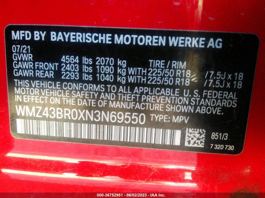 2022 MINI COUNTRYMAN COOPER WMZ43BR0XN3N69550