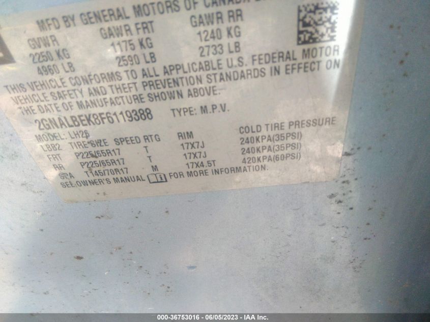 2015 CHEVROLET EQUINOX LT - 2GNALBEK8F6119388
