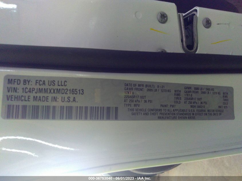 2021 JEEP CHEROKEE LATITUDE LUX - 1C4PJMMXXMD216513
