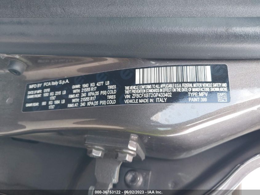 2016 FIAT 500X EASY - ZFBCFXBT2GP433402