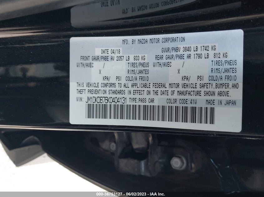 VIN JM1DKDB76K0404131 2019 MAZDA CX-3 SPORT