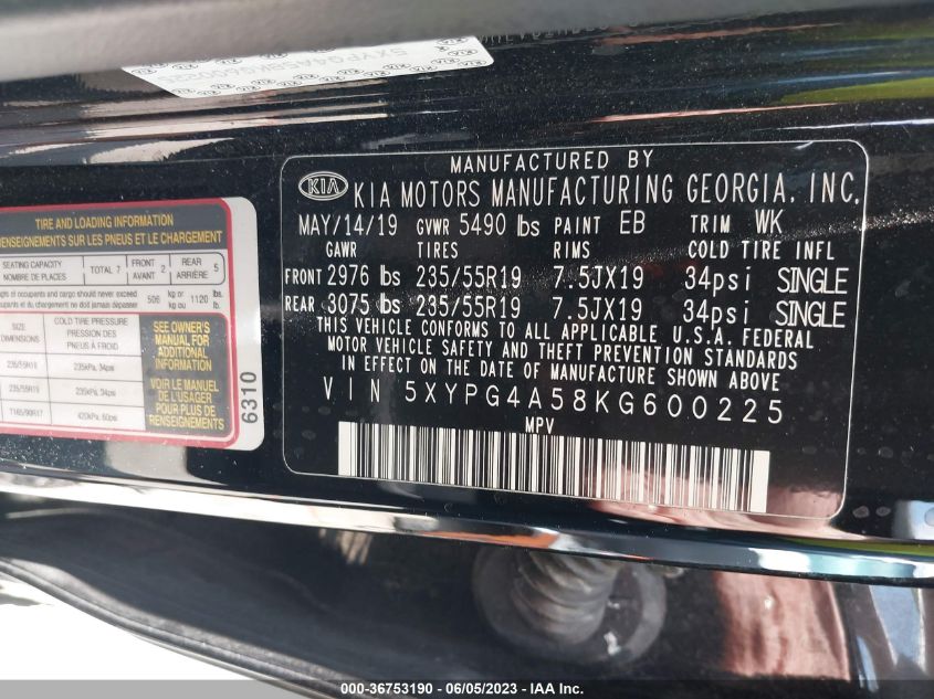 2019 KIA SORENTO S V6 - 5XYPG4A58KG600225