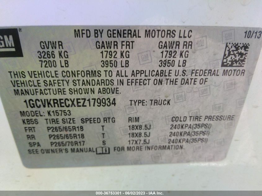 2014 CHEVROLET SILVERADO 1500 LT - 1GCVKRECXEZ179934
