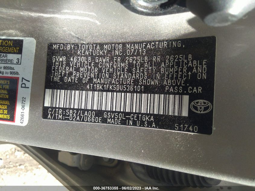 2013 TOYOTA CAMRY SE/XLE - 4T1BK1FK5DU536101