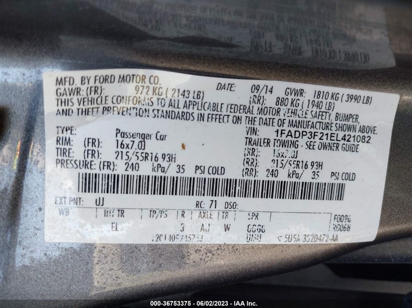 2014 FORD FOCUS SE - 1FADP3F21EL421082