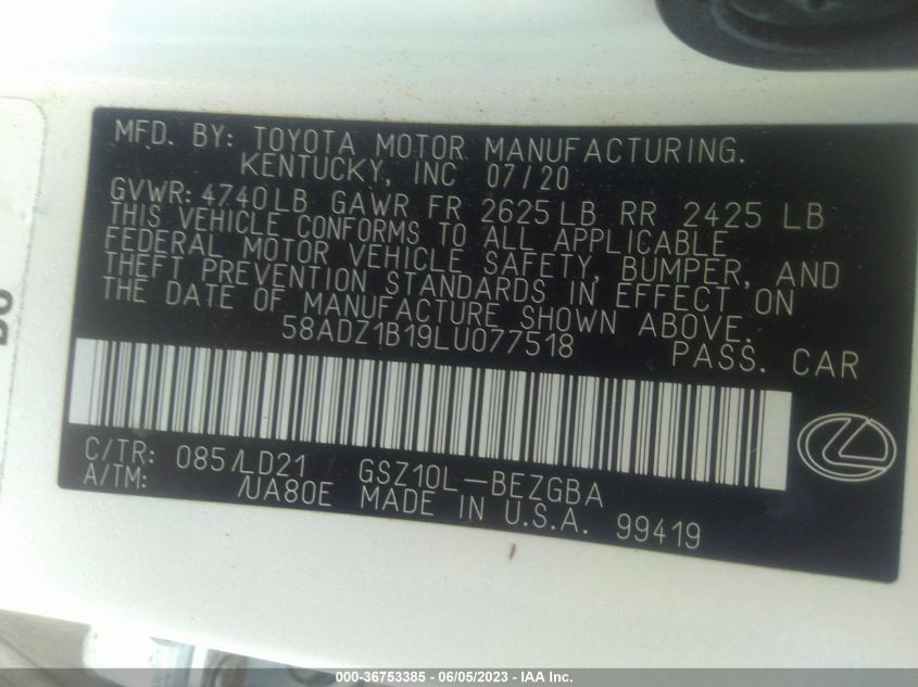 2020 LEXUS ES ES 350 - 58ADZ1B19LU077518