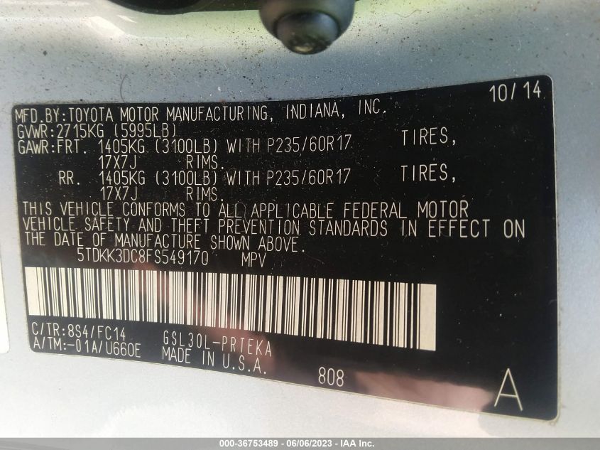 2015 TOYOTA SIENNA LE - 5TDKK3DC8FS549170