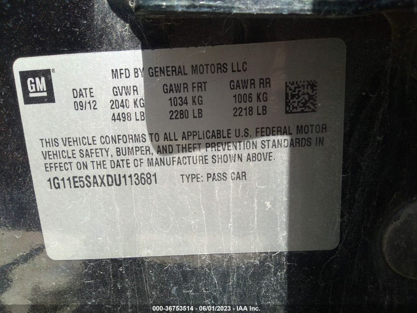 2013 CHEVROLET MALIBU LT - 1G11E5SAXDU113681