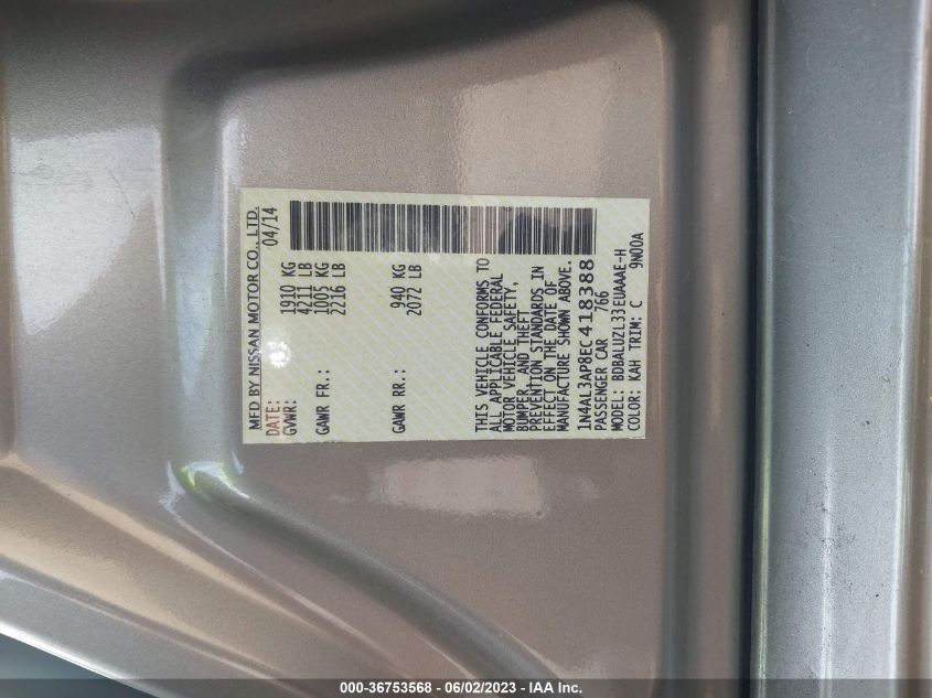 2014 NISSAN ALTIMA 2.5 SV - 1N4AL3AP8EC418388