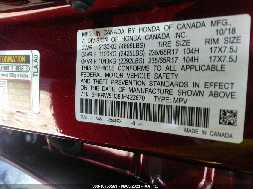 2018 HONDA CR-V LX - 2HKRW5H38JH422670