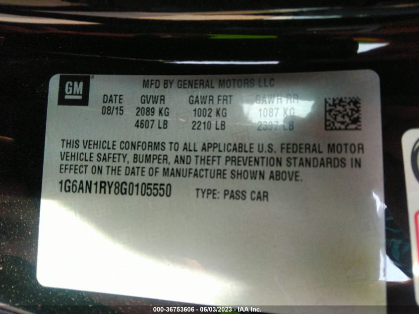 2016 CADILLAC ATS-V 1G6AN1RY8G0105550