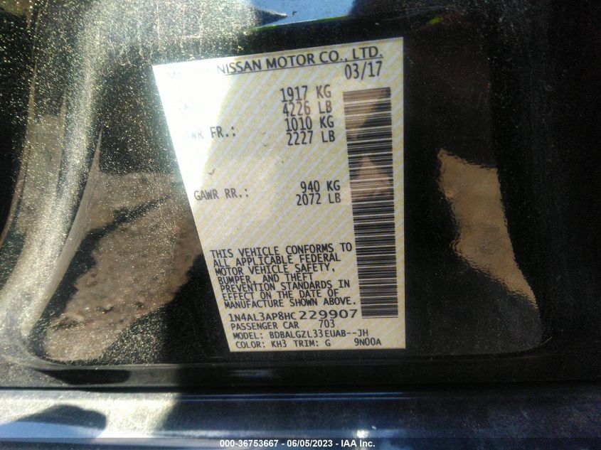 2017 NISSAN ALTIMA 2.5 S - 1N4AL3AP8HC229907