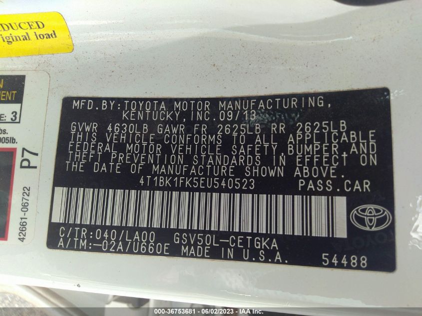 2014 TOYOTA CAMRY SE/XLE - 4T1BK1FK5EU540523