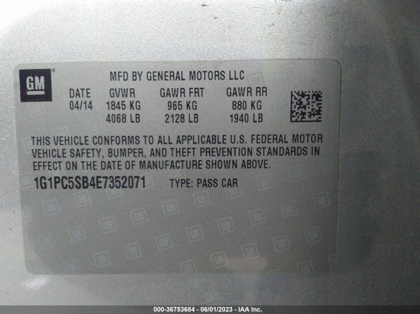 2014 CHEVROLET CRUZE 1LT - 1G1PC5SB4E7352071
