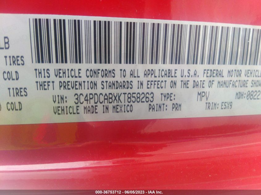 2019 DODGE JOURNEY SE VALUE PKG - 3C4PDCABXKT858263