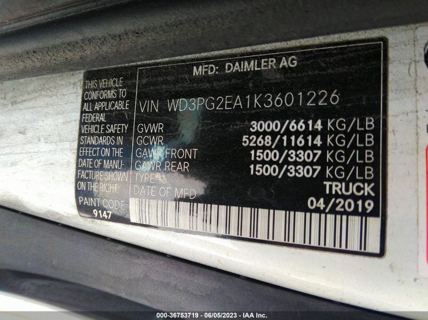 2019 MERCEDES-BENZ METRIS CARGO VAN - WD3PG2EA1K3601226
