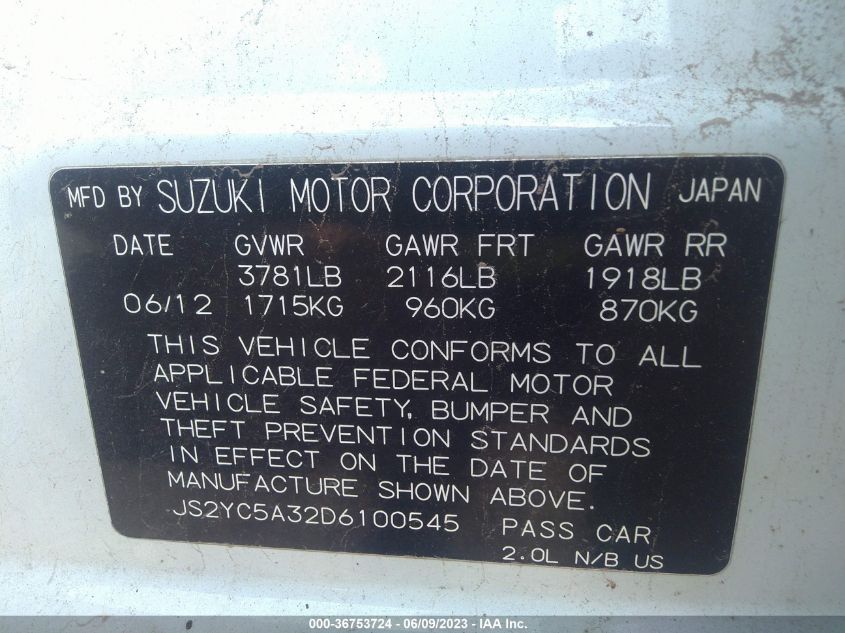 2013 SUZUKI SX4 LE - JS2YC5A32D6100545
