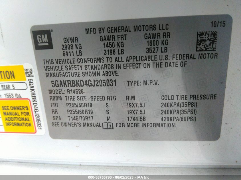 2016 BUICK ENCLAVE LEATHER - 5GAKRBKD4GJ205031