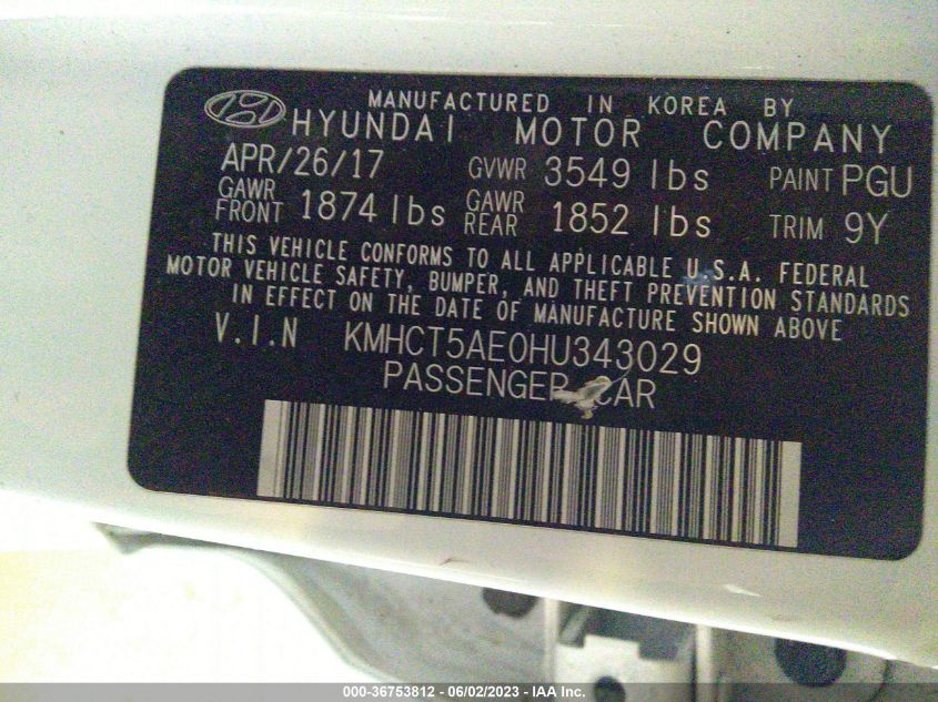 2017 HYUNDAI ACCENT SE - KMHCT5AE0HU343029